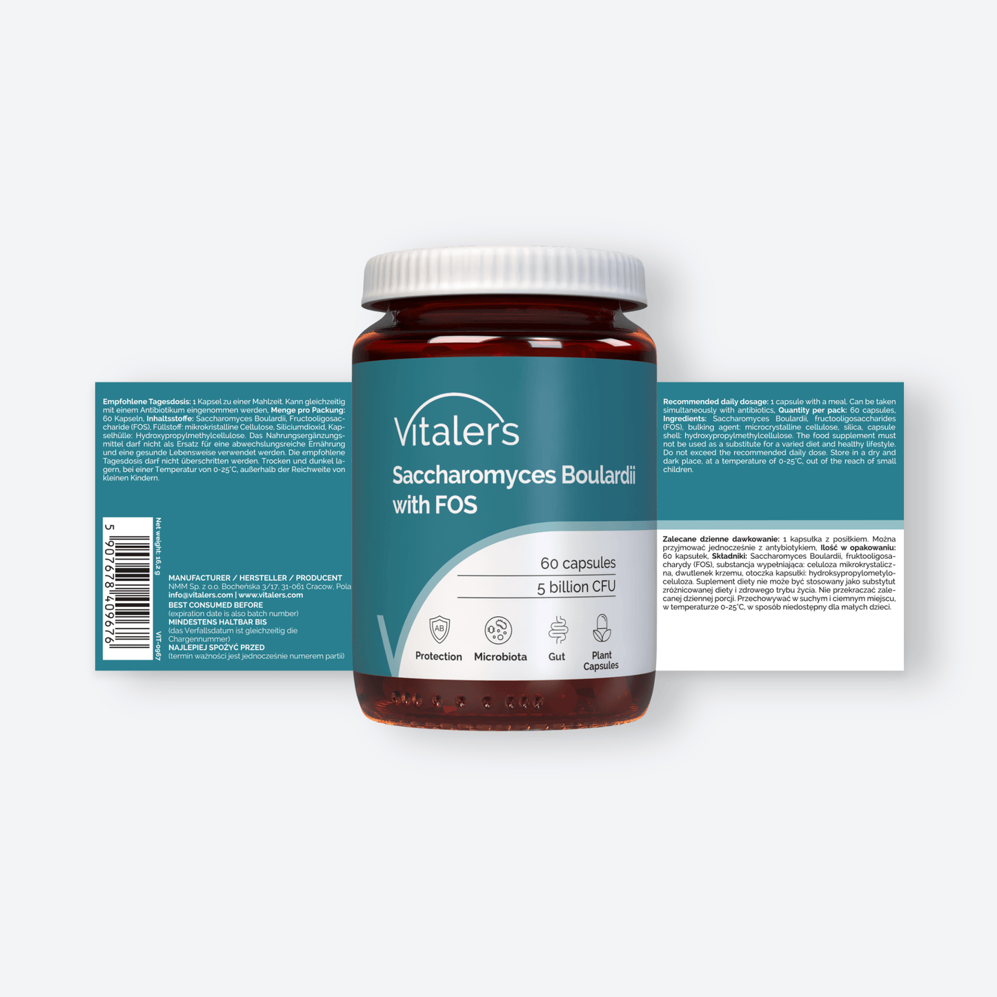 Vitaler's Probiotyki Saccharomyces Boulardii z FOS - 60 kapsułek