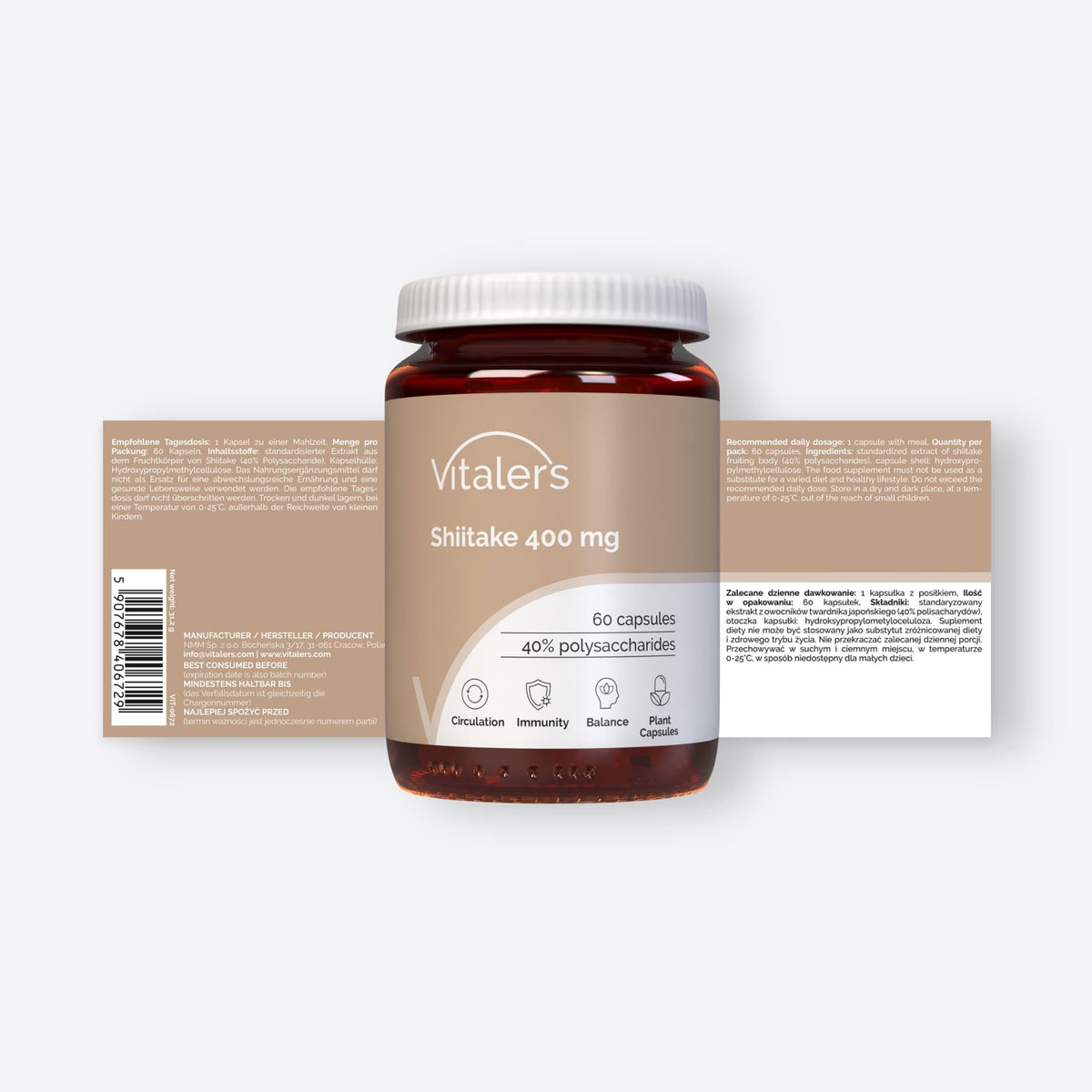 Vitaler's Ekstrakty Shiitake 400 mg - 60 kapsułek