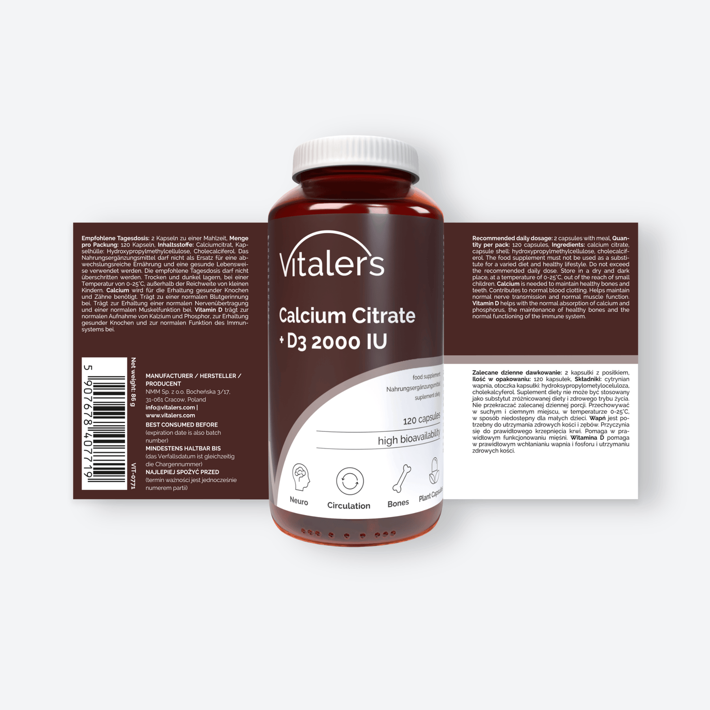 Vitaler's Minerały Wapń 120 mg + Witamina D3 1000 IU - 120 kapsułek