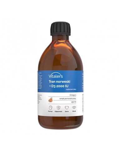 Vitaler's Tran norweski Omega-3 1200 mg + D3 2000 IU smak pomarańczowy - 250 ml