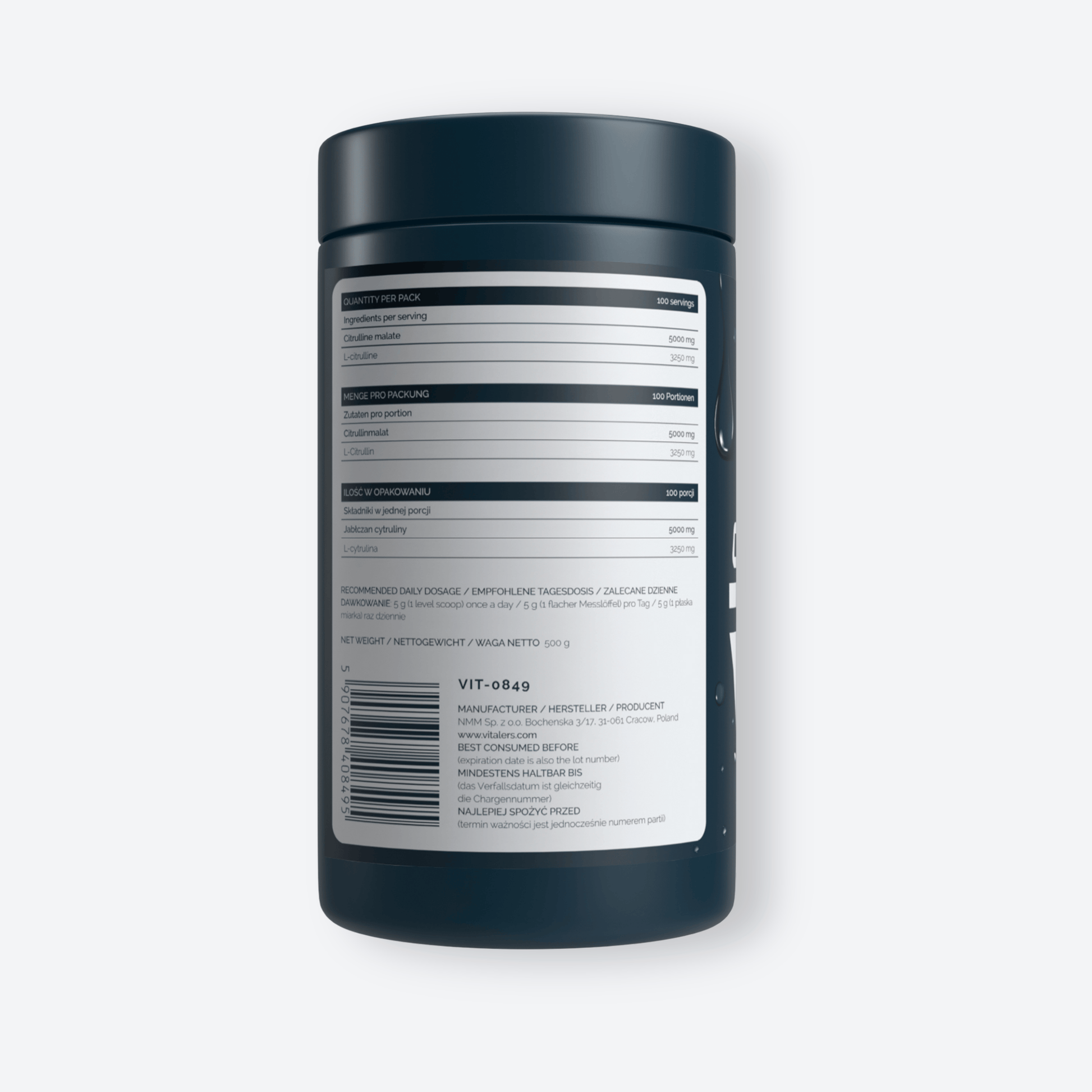 Vitaler's Aminokwasy Cytrulina (jabłczan L-cytruliny) w proszku - 500 g
