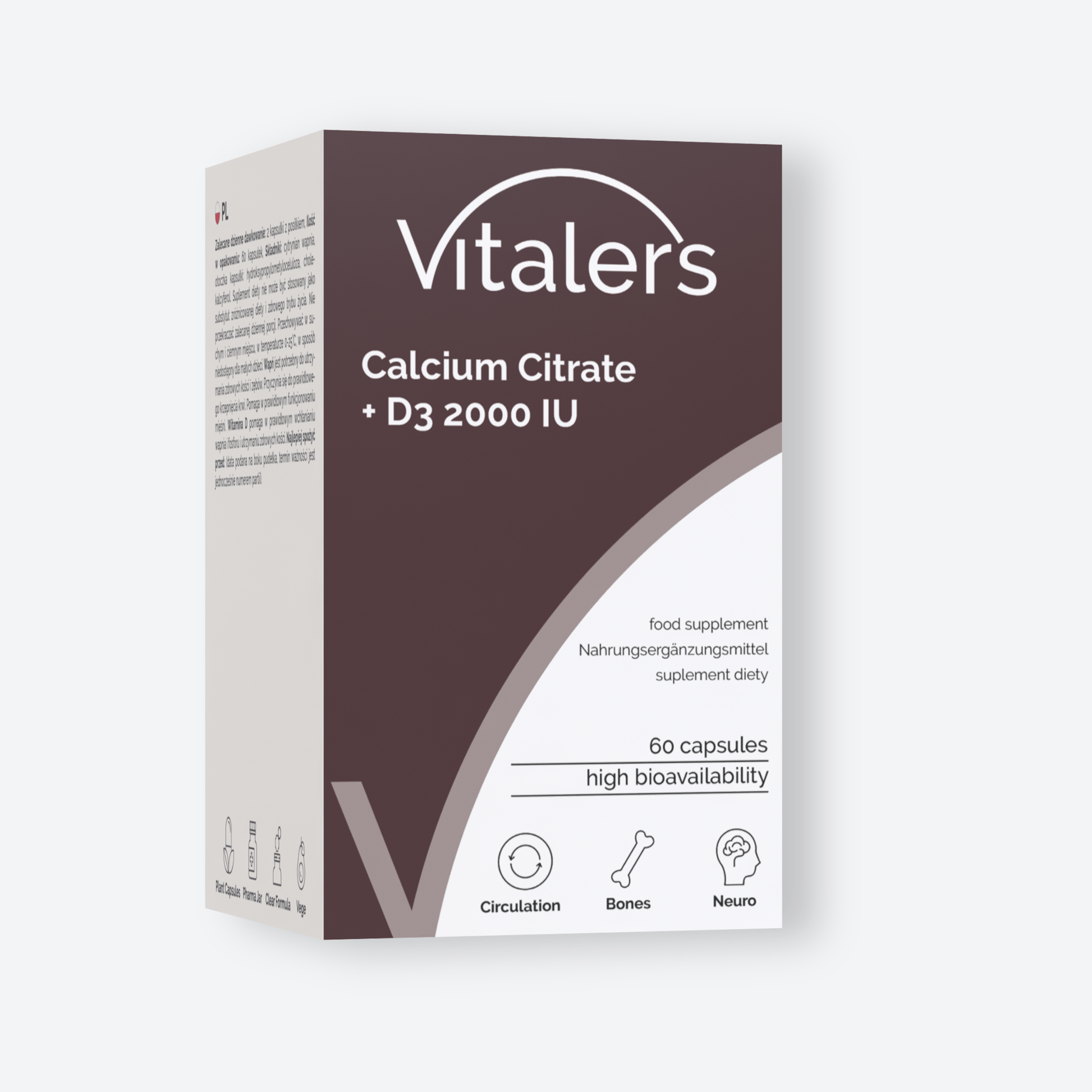 Vitaler's Minerały Cytrynian wapnia + Witamina D3 2000 IU - 60 kapsułek