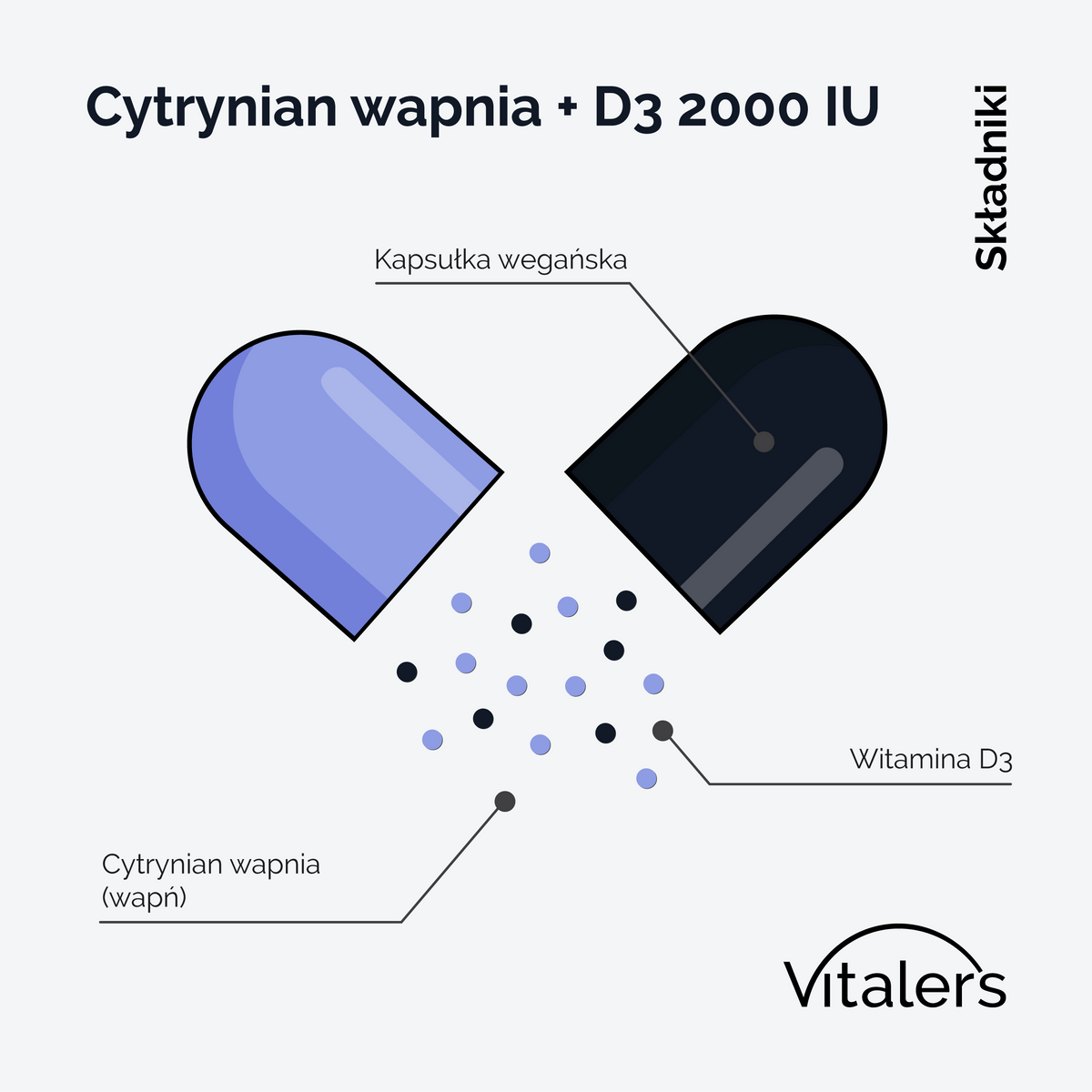 Vitaler's Minerały Cytrynian wapnia + Witamina D3 2000 IU - 60 kapsułek