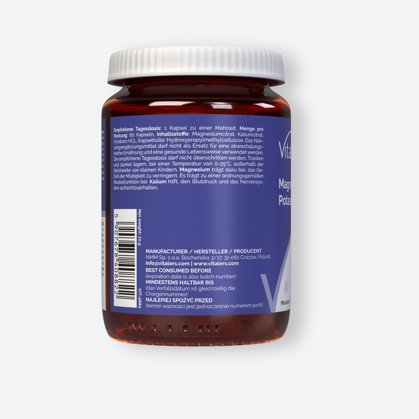 Vitaler's Minerały Magnez 100 mg + Potas 150 mg + Witamina B6 6 mg - 60 kapsułek
