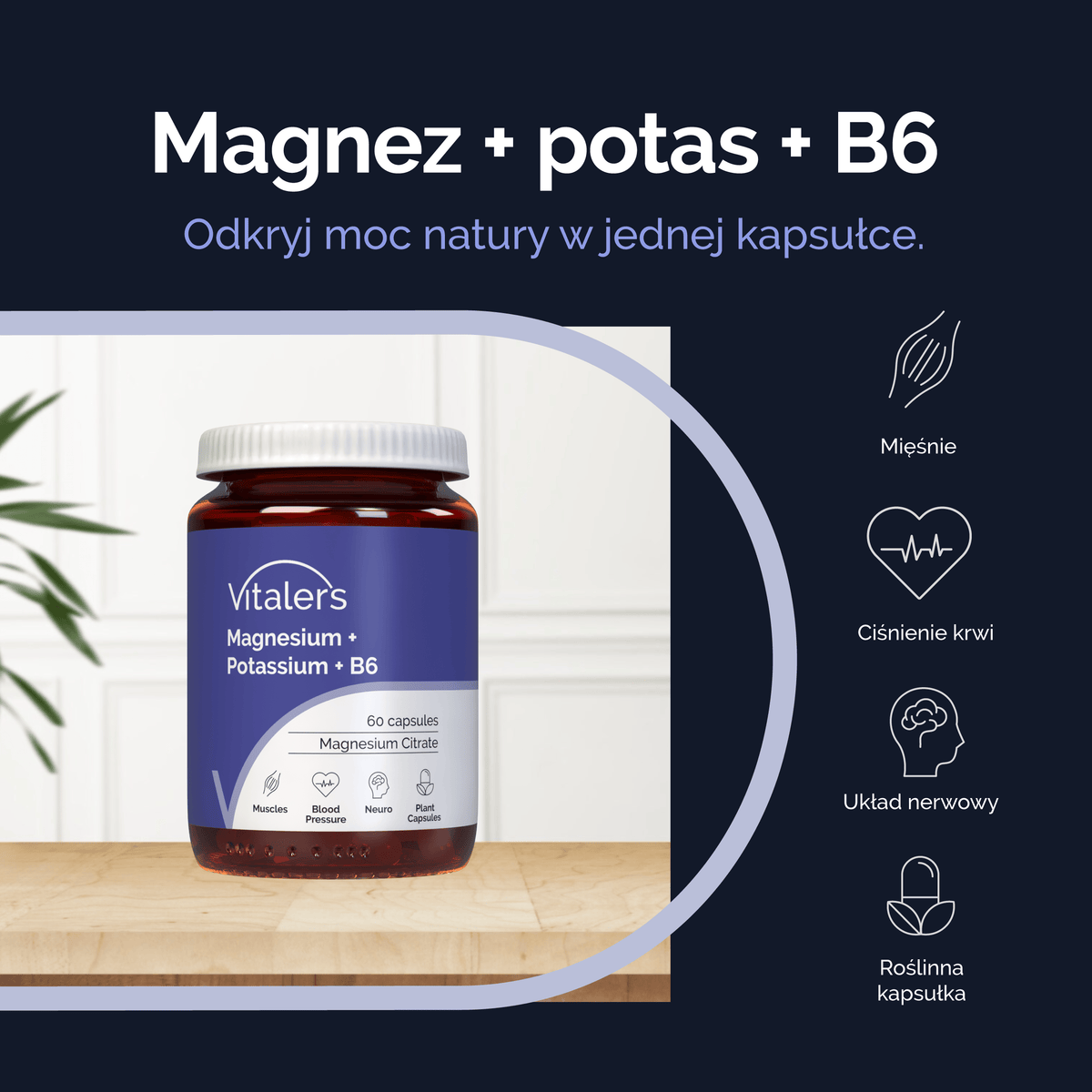 Vitaler's Minerały Magnez 100 mg + Potas 150 mg + Witamina B6 6 mg - 60 kapsułek