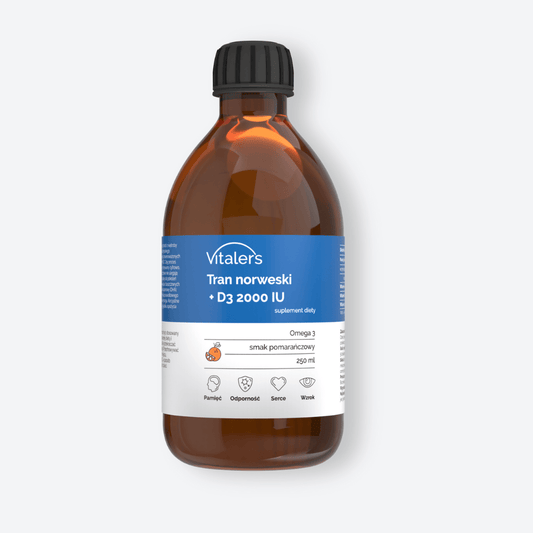 Tran Norweski Omega-3 1200 mg + Witamina D3 2000 IU, Pomarańczowy - 250 ml