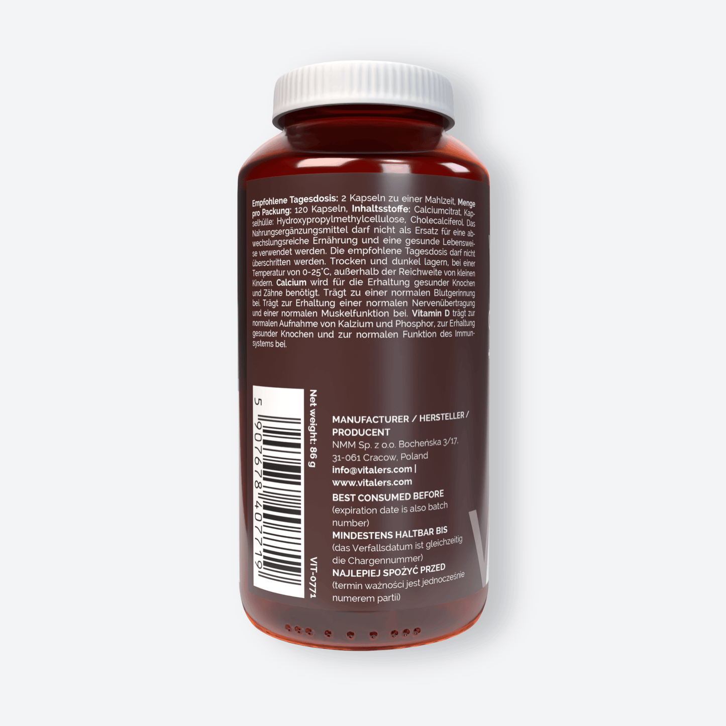 Vitaler's Minerały Wapń 120 mg + Witamina D3 1000 IU - 120 kapsułek