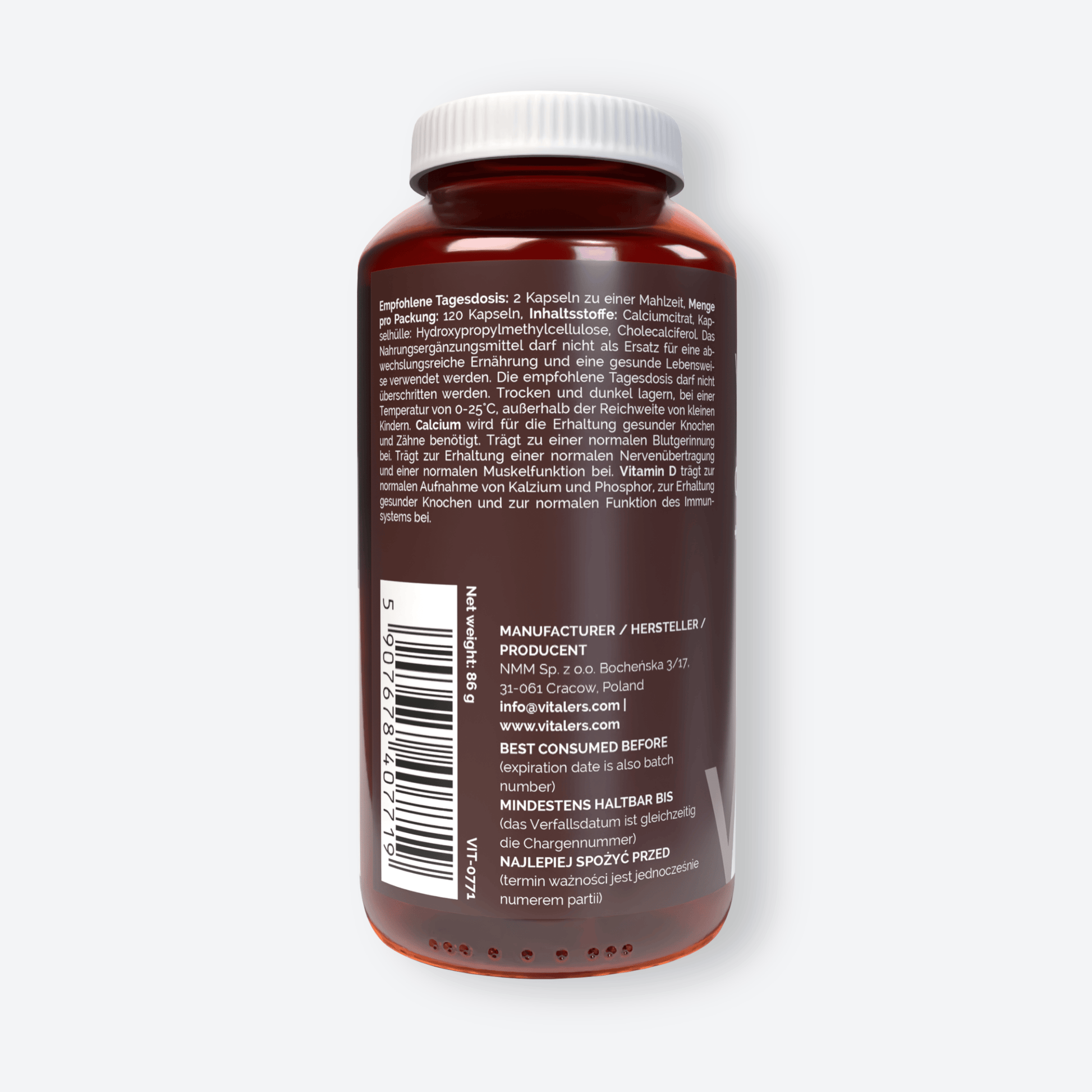 Vitaler's Minerały Wapń 120 mg + Witamina D3 1000 IU - 120 kapsułek