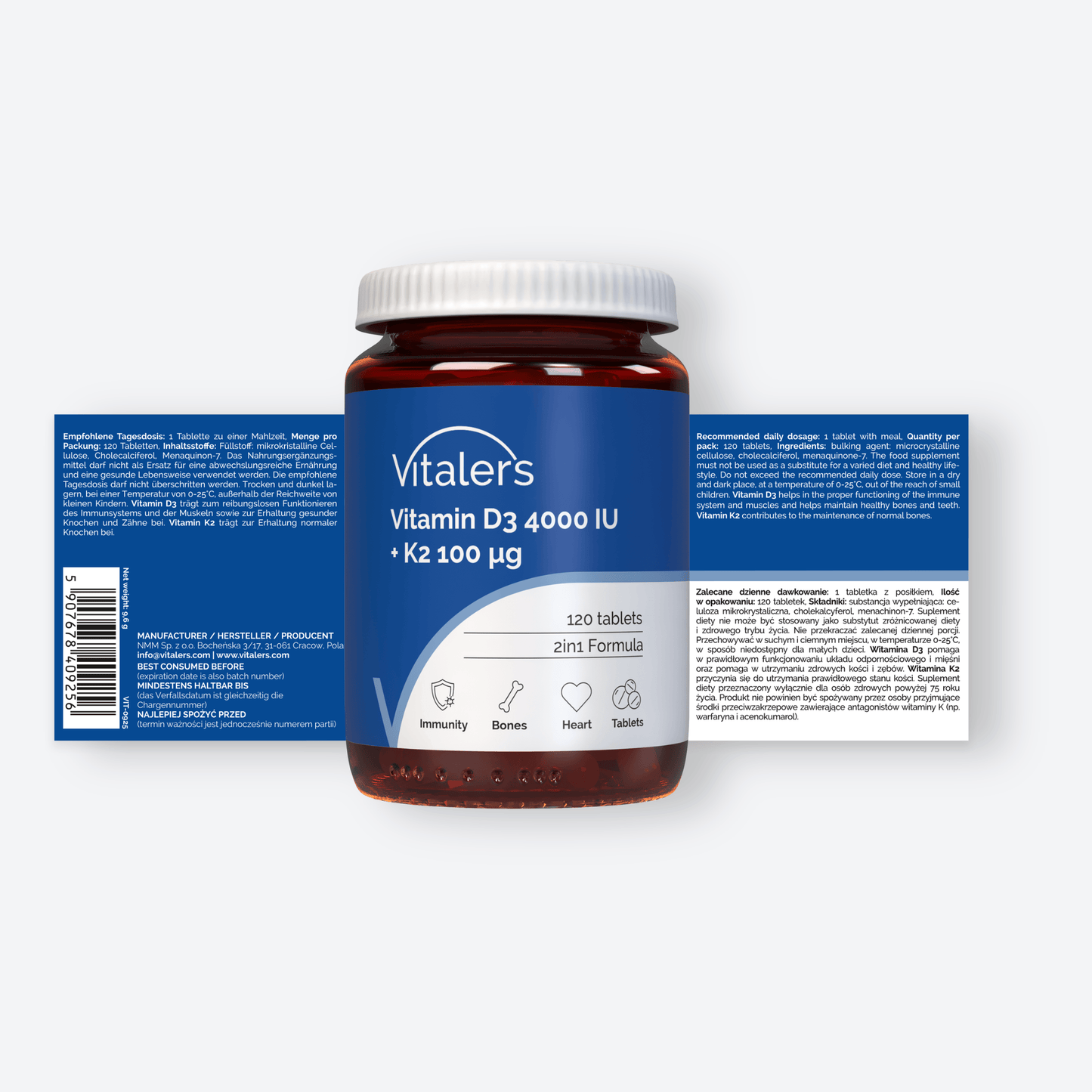 Vitaler's Witaminy Witamina D3 4000 IU + K2 MK-7 100 µg - 120 tabletek