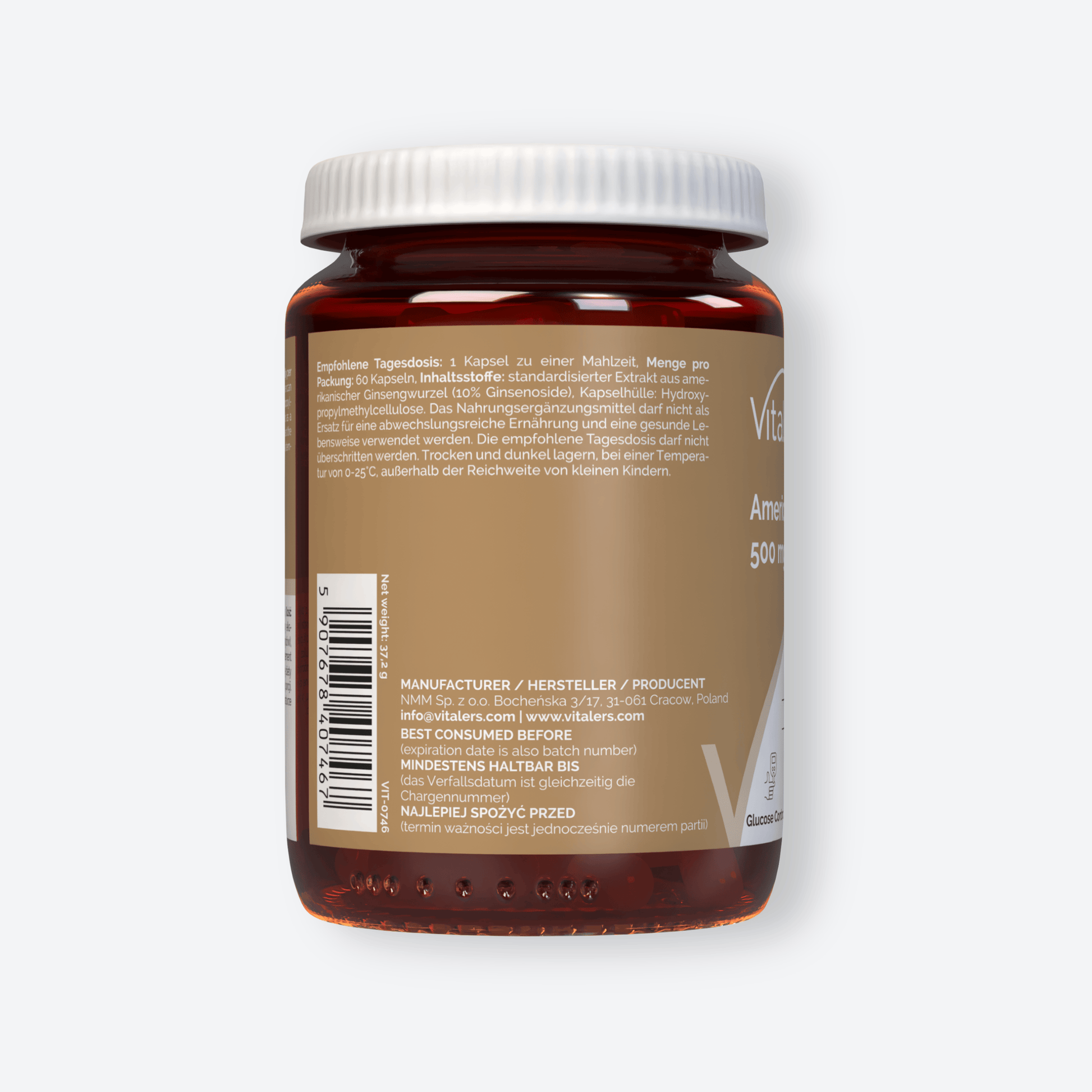 Vitaler's Adaptogeny Żeń-szeń Amerykański 500 mg - 60 kapsułek