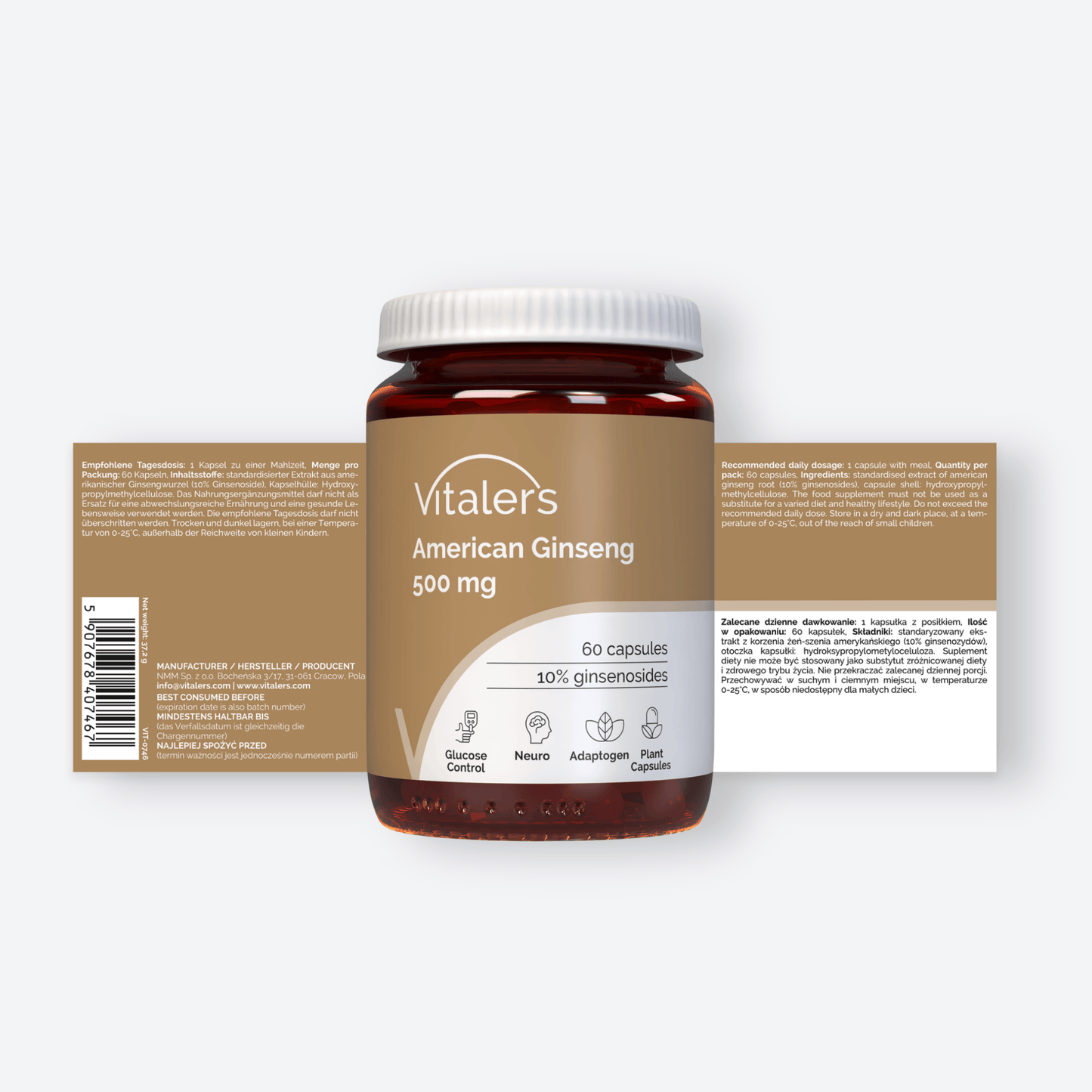 Vitaler's Adaptogeny Żeń-szeń Amerykański 500 mg - 60 kapsułek