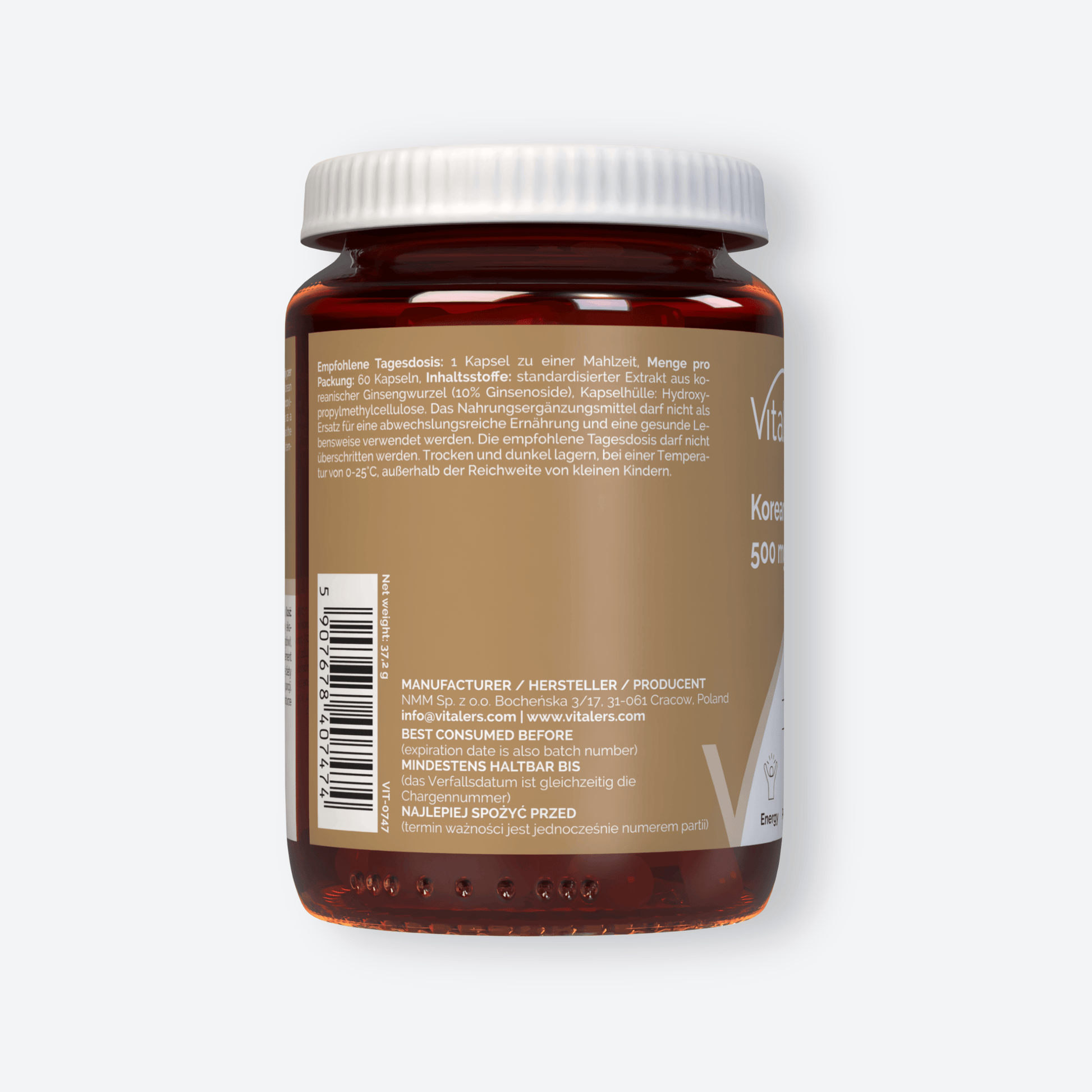 Vitaler's Adaptogeny Żeń-szeń koreański (Panax ginseng) 500 mg - 60 kapsułek
