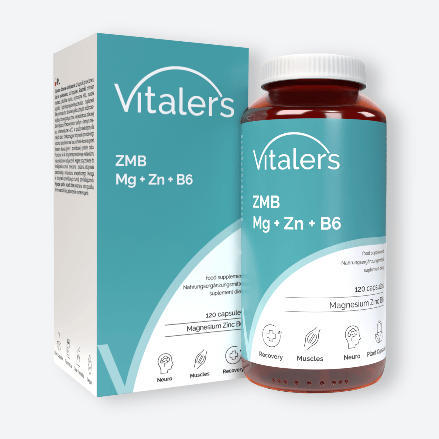 Vitaler's Witaminy ZMB Magnez Cynk Witamina B6 Regeneracja Zmęczenie Vege Vitaler's 120 kaps
