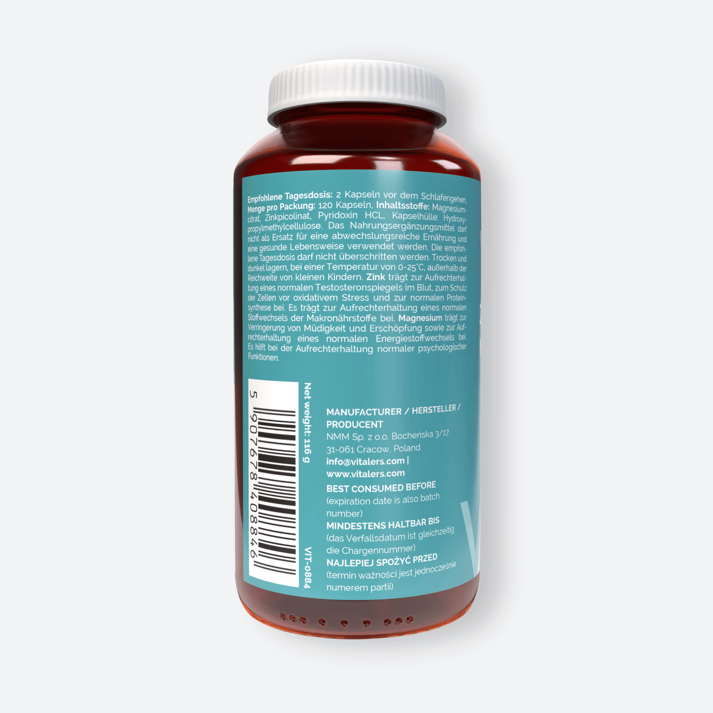 Vitaler's Witaminy ZMB Magnez Cynk Witamina B6 Regeneracja Zmęczenie Vege Vitaler's 120 kaps
