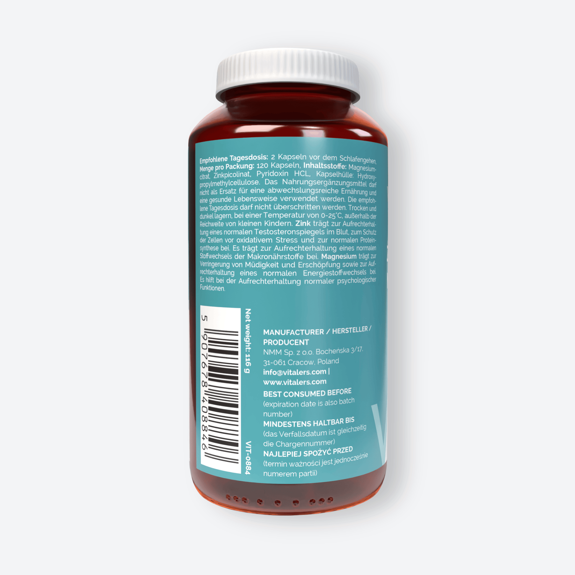 Vitaler's Witaminy ZMB Magnez Cynk Witamina B6 Regeneracja Zmęczenie Vege Vitaler's 120 kaps