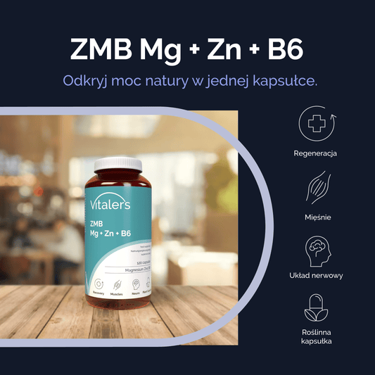 Vitaler's Witaminy ZMB Magnez Cynk Witamina B6 Regeneracja Zmęczenie Vege Vitaler's 120 kaps